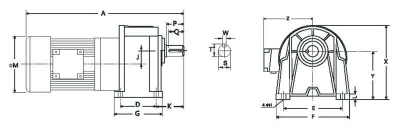 GH臥式三相高速比縮框型(剎車)減速馬達(dá)齒輪減速電機(jī)圖紙