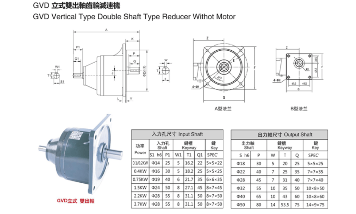 GVD立式雙出軸齒輪減速機齒輪減速電機圖紙